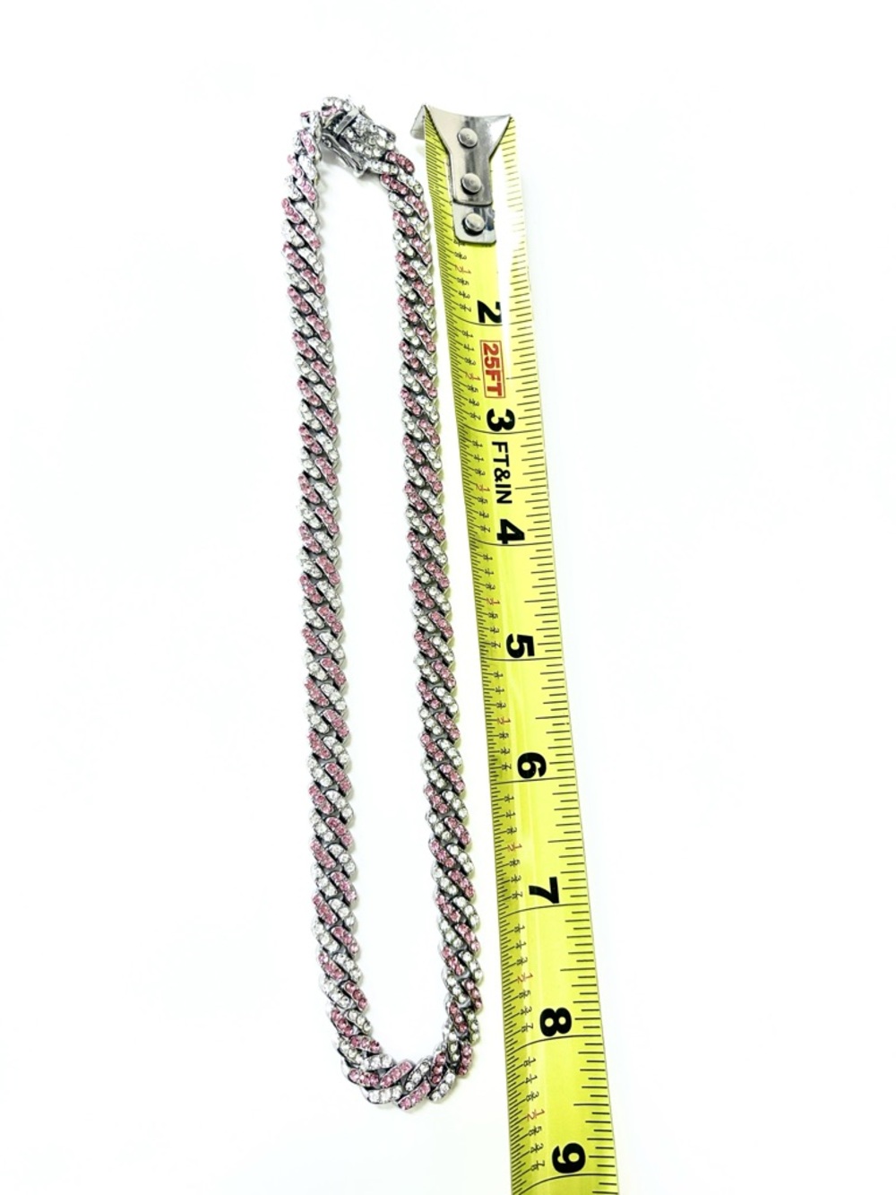 Women's Pink & Silver Cubic Zirconia Cuban Link Necklace - Picture 8 of 8
